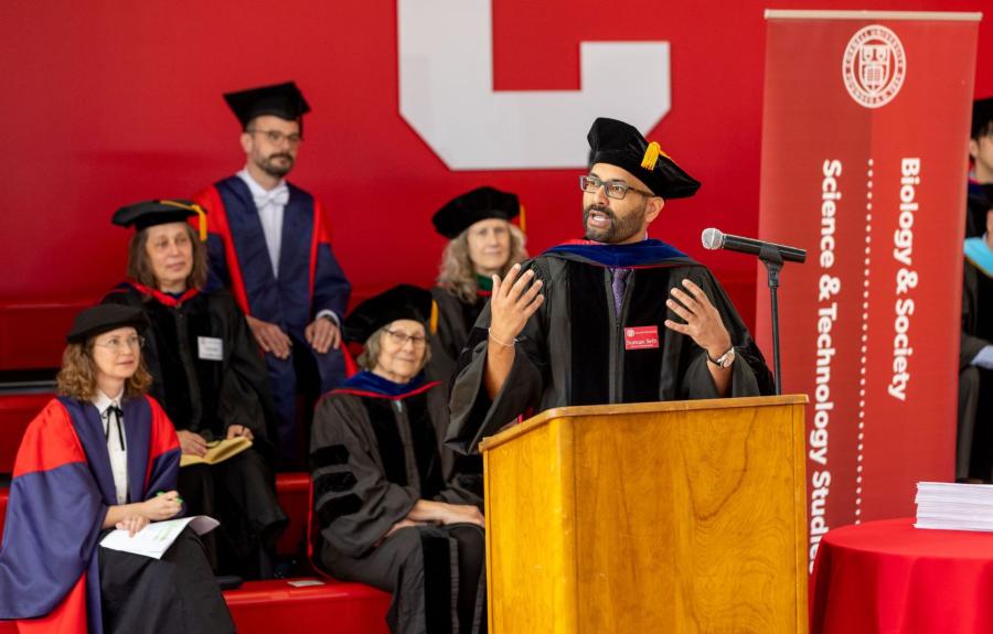 Suman Seth speaking at commencement